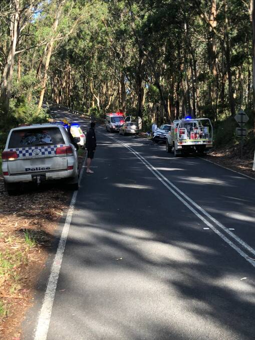 SCENE: The crash scene on Saturday afternoon where paramedics took nine to hospital on the Great Ocean Road.