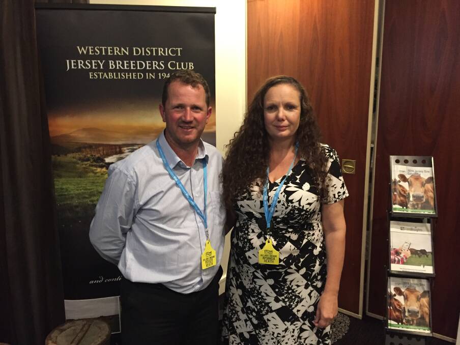 CONFIDENT: Bookaar dairy farmers Roger and Pamela Heath at the Western District Jersey Breeders anniversary dinner in Warrambool. Picture: Jackson Graham 