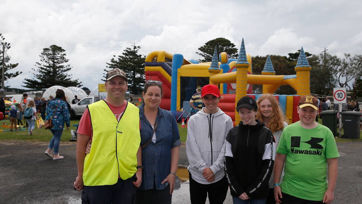Port Fairy Show president Chris Snell with wife Simone and children, Hayden, 16, Alanna Hansford, Makayla, and Ben Hansford, at the 2019 show. Picture: Mark Witte