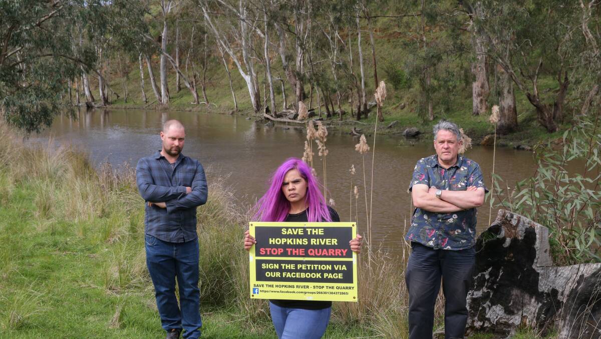OPPOSED: Bo Fowler, Jess Chatfield and Geoff Rollinson are opposed to a plan for a bluestone quarry in Panmure. Picture: Mark Witte 