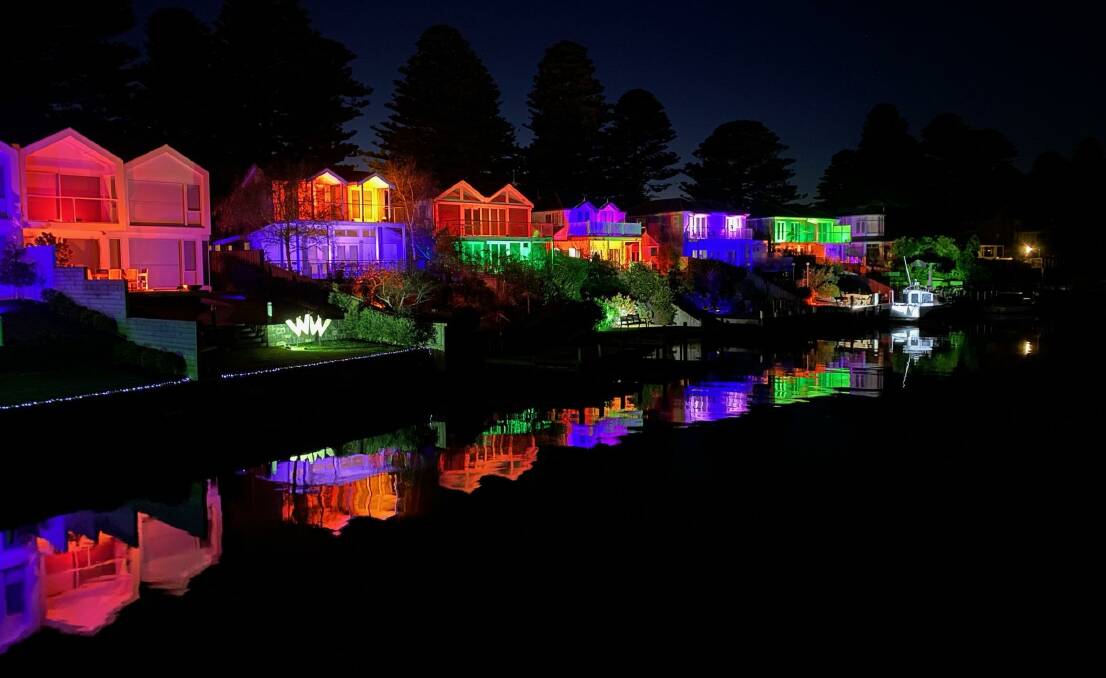 WOW: Eight houses on the Moyne River are lit up at night time for the Winter Weekends festival. Picture: Amy Armstrong