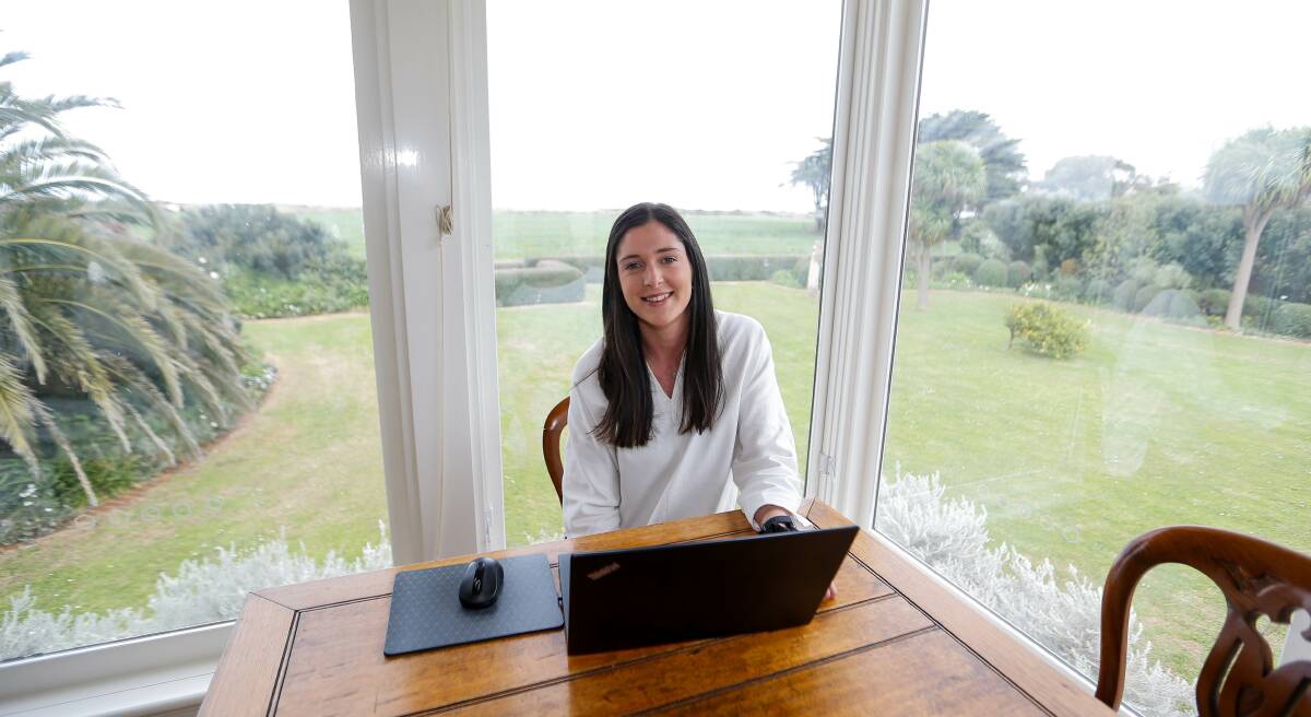 SHIFT: Genevieve Lenehan is working her Melbourne job at home in Killarney. Picture: Anthony Brady