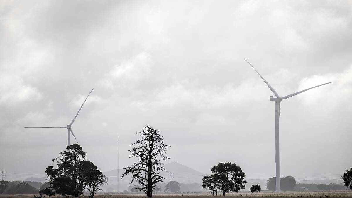 Turbines at the Mortlake South Wind Farm where the project has been delayed. Picture: Nicole Cleary