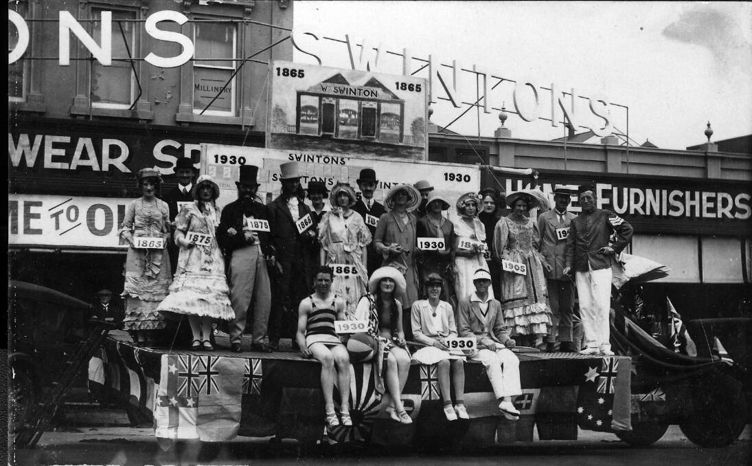 PROUD HISTORY: Swintons staff on a 'Back to Warrnambool' parade in the 1930s showing eras of dress. 