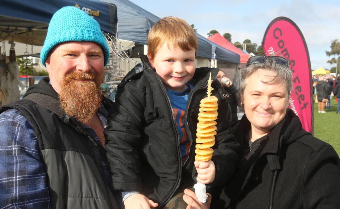 VISITING: Rob, Jake and Yvonne O'Connell were visiting the region for the Port Fairy Winter Weekend Festival. Picture: Jackson Graham