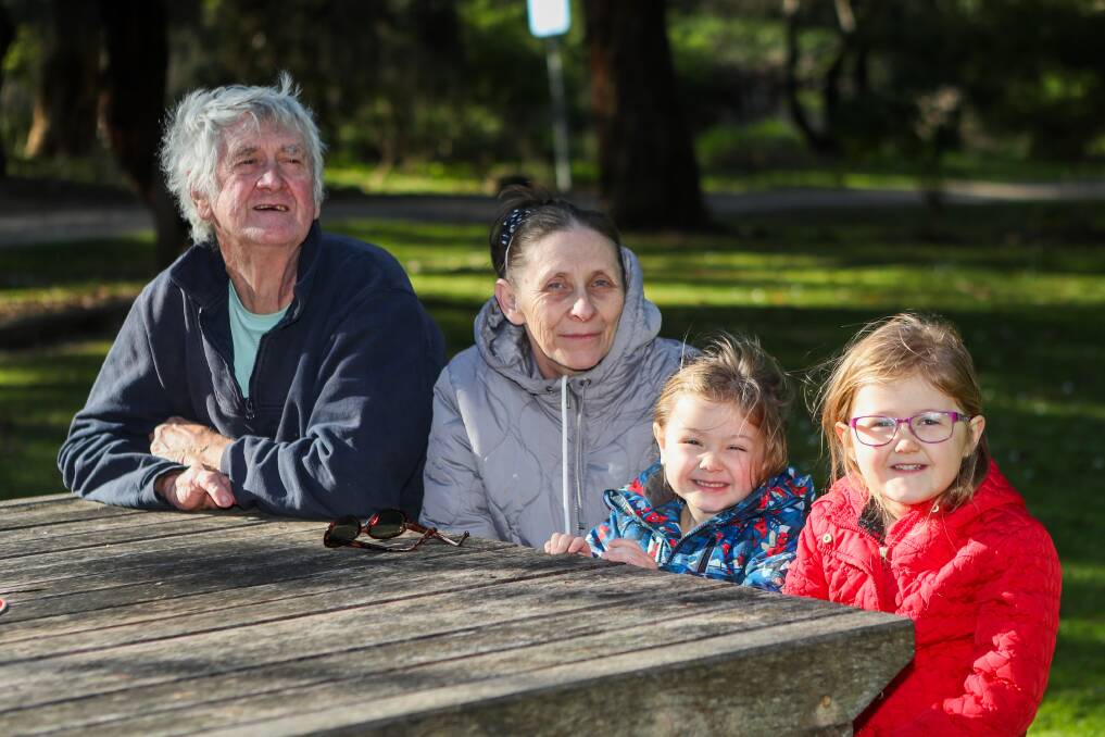 FAMILY TIME: Warrnambool's Hal and Leeane Greer with granddaughters Tari, 3, and Arky 5 on a regular visit. 