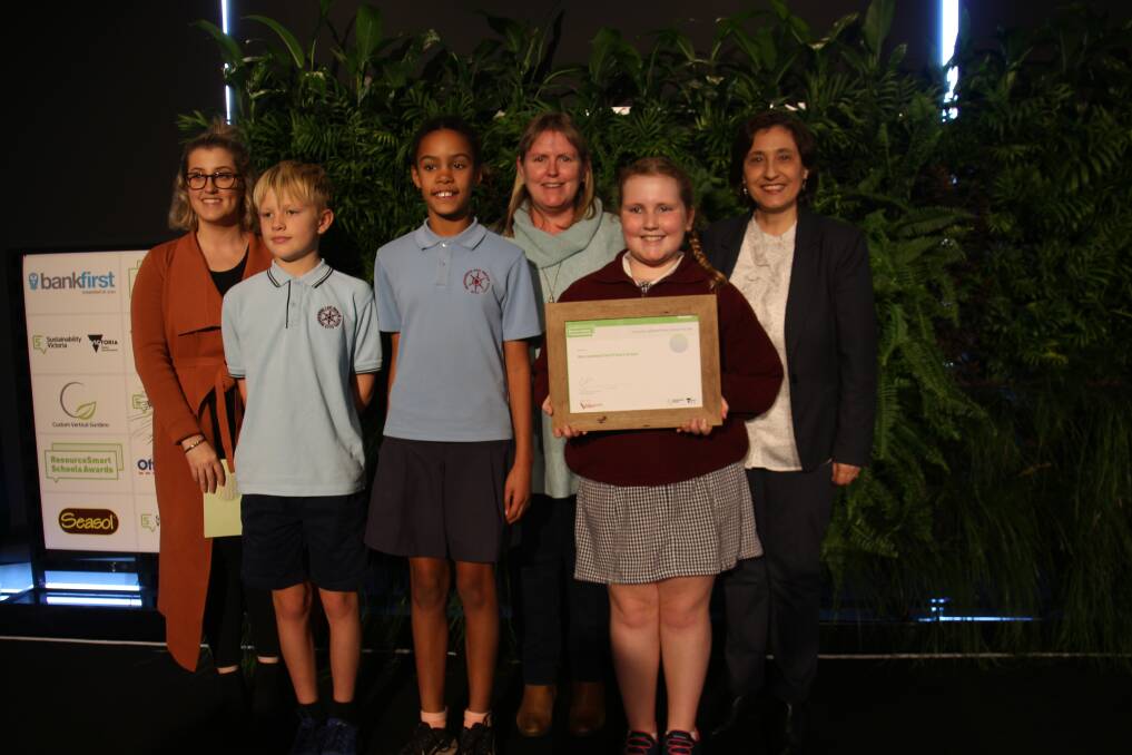 STATEWIDE AWARD: Warrnambool East Primary School students received a sustainability leadership award from Victoria's Environment Minister Lily DAmbrosio. Picture supplied 