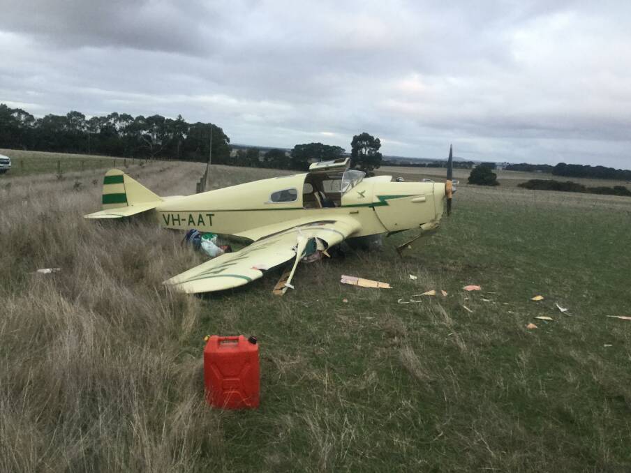 LUCKY ESCAPE: The 1935 Miles Falcon aircraft and was flying it from Lilydale to Nelson when it ran out of fuel and crashed into a Hamilton district sheep paddock. 