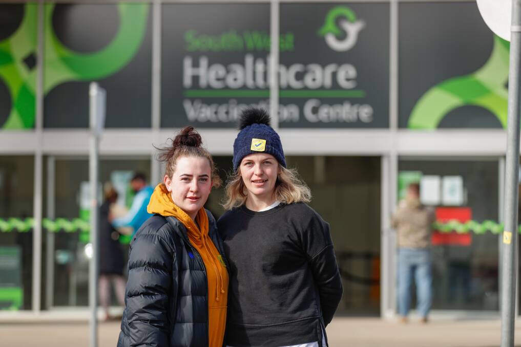 WIDER ELIGIBILITY: Sisters Jordyn Mills, 25, and Tascha Mills, 28, of Warrnambool after getting the Pfizer COVID-19 vaccine. Picture: Morgan Hancock