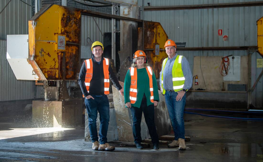 NEW CHAPTER: Sam Steel is joining his family's business Bamstone in Port Fairy in a managerial role. He's pictured with Cheryl and Michael Steel. Picture: Alice Laidlaw