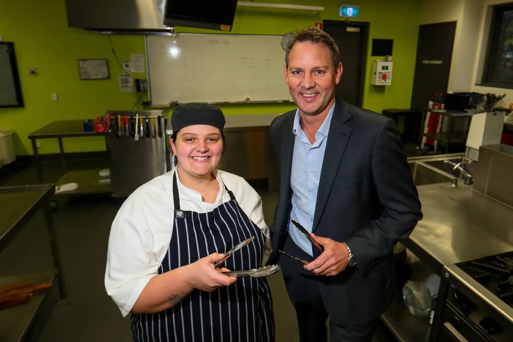 Commercial Cookery student Maddi Doukas,with South West TAFE chief executive last year. Picture: Morgan Hancock