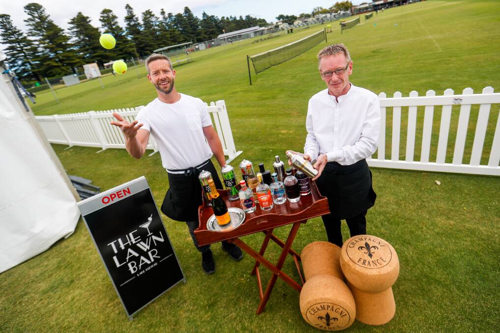 COURTSIDE: Tyson Jakitsch and Garrett Wyse have set up the new Lawn Bar for five weeks near Lake Pertobe. Picture: Morgan Hancock