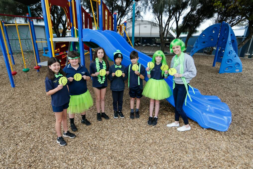 Pictured are primary school students Lily Lane, Hamish Smith, Meekah Merriman, Austin Zhang, Will Finnerty, Isabelle Collins and teacher Emily Greene. Picture: Anthony Brady