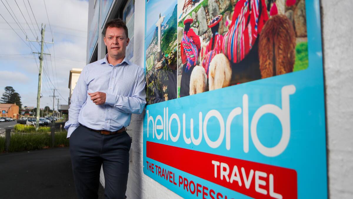 'UNFAIR': Warrnamabool Helloworld Travel owner Nic Bolden says his business is 110 per cent down amid government support for the industry he believes is inequitable. Picture: Morgan Hancock. 