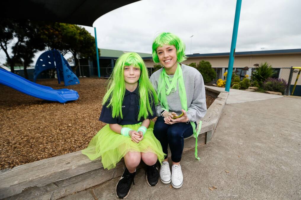 Merrivale Primary School is taking part in the Green Day this Friday. Pictured is student Isabelle Collins and teacher Emily Greene. Picture: Anthony Brady