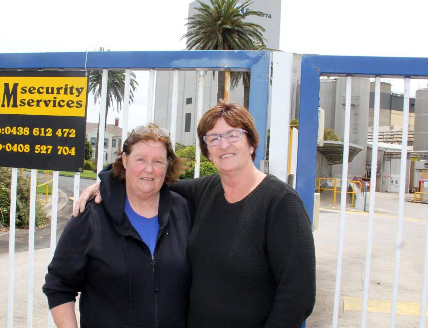 Shirley Noonan and Annie Bourke have each worked at the site for 40 years, they walked from the gates together on Thursday. Picture: Jackson Graham