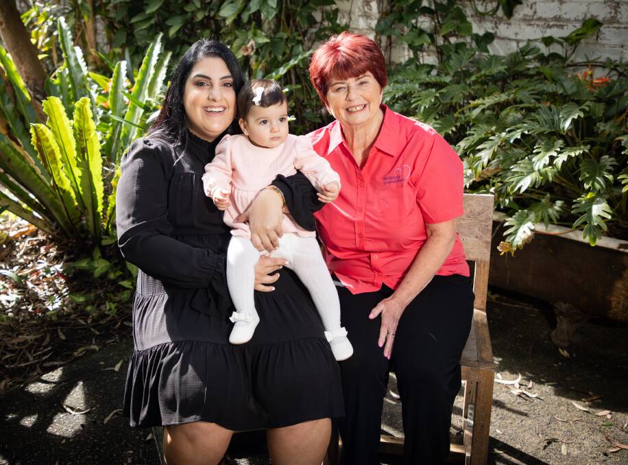 Christine Bayeh and her daughter Chloe with her McGrath Breast Care Nurse, Bronwyn Williams. Picture supplied