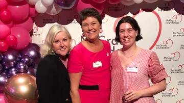 From left to right, McGrath Foundation Ambassador and Director, Tracy Bevan, Narrabri's Dr Karen Kirkby and Bella Armstrong. Picture supplied