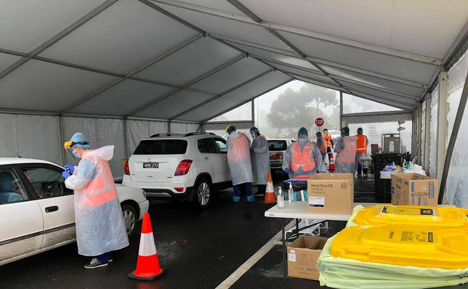 A drive through testing clinic as been set up at Central Reserve Colac. Picture: Colac Area Health