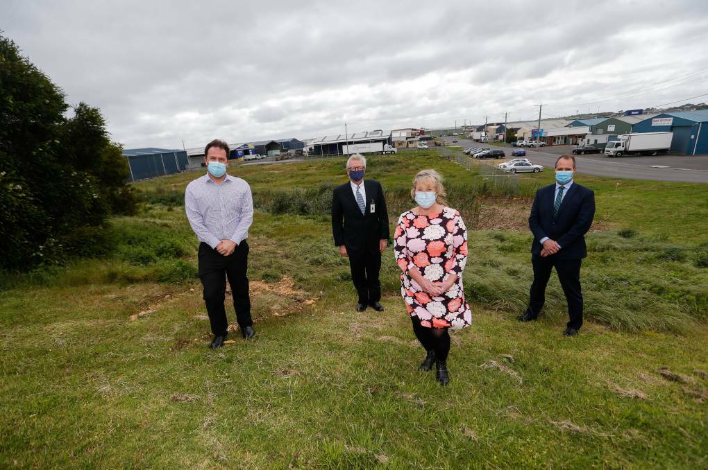 Site: South West Healthcare's Jamie Brennan, Bill Brown, Sandra Hilton and CEO Craig Fraser at the site where the new distribution centre will be. Picture: Anthony Brady
