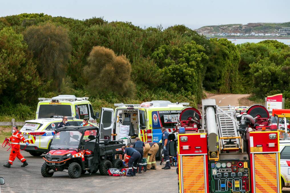 Emergency services rescued a man from the Warrnambool surf. Picture: Chris Doheny