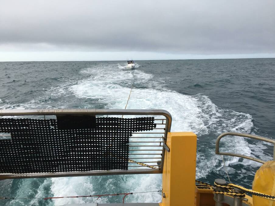 The boat towed by the coast guard rescue boat. Picture: Supplied