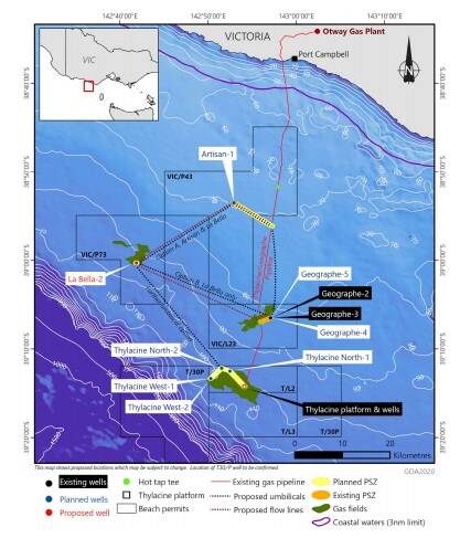 Planned and proposed drill locations in the Otway Basin.
