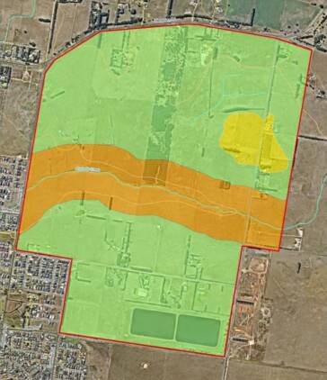 Cultural significance: The orange area represents potential Aboriginal Heritage along Russells Creek. 