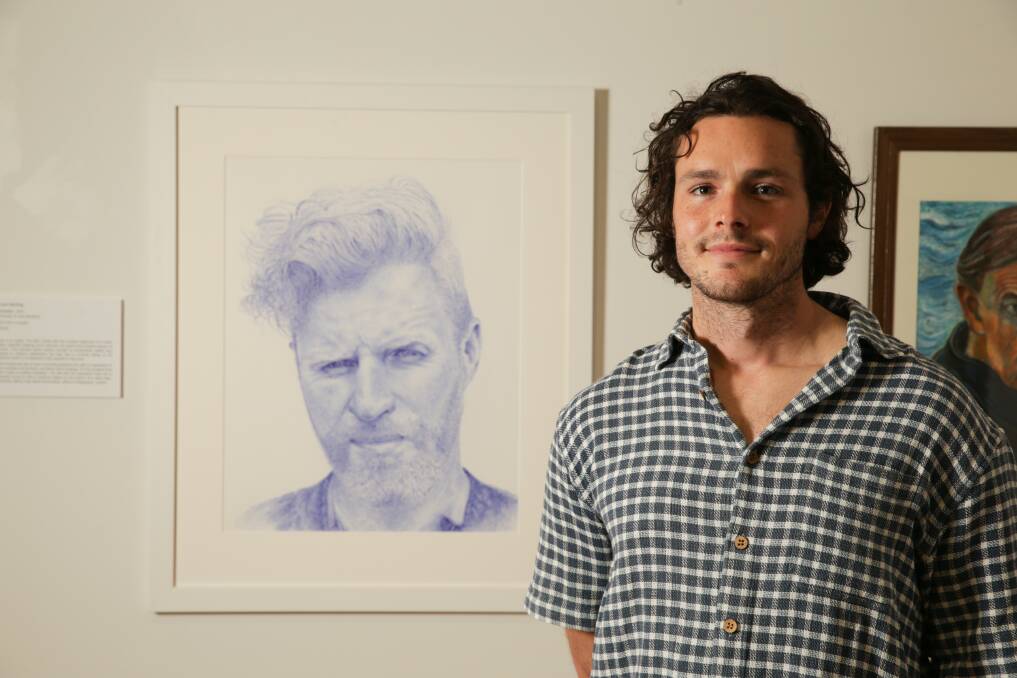 Liam Barling's entry 'Unseen' is a portrait of Josef Gardner created entirely with blue biro on paper. Picture: Chris Doheny