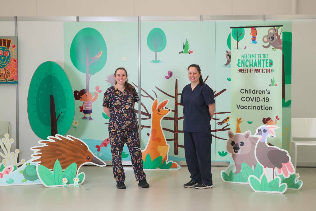Nurses Christa McLeod and Liz Turner ahead of the age 5-11 COVID vaccination rollout in Warrnambool on January 11, 2022. Picture: Morgan Hancock