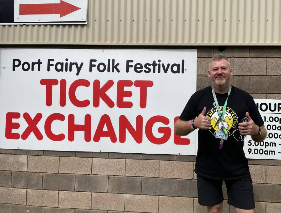 SOLD OUT: Port Fairy Folk Festival ticketing manager and vice-president Shane Lenehan celebrates a sold out event. Picture: Kyra Gillespie