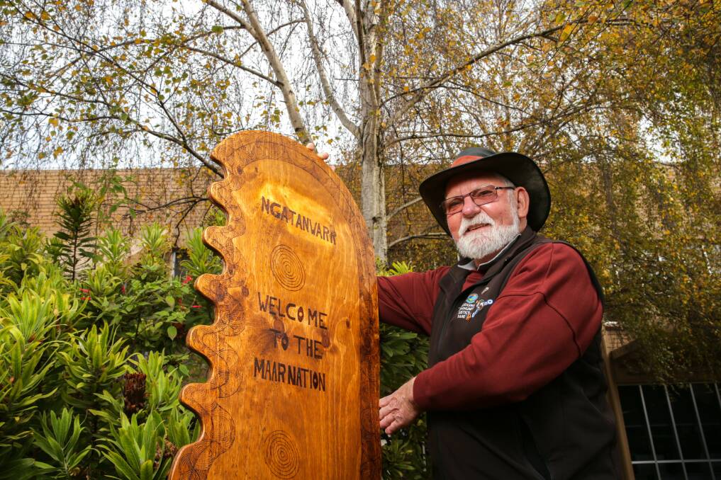 Gunditjmara Elder Uncle Rob Lowe Senior presented Warrnambool City Council with a message stick that will welcome visitors to the Civic Centre. Picture: Chris Doheny