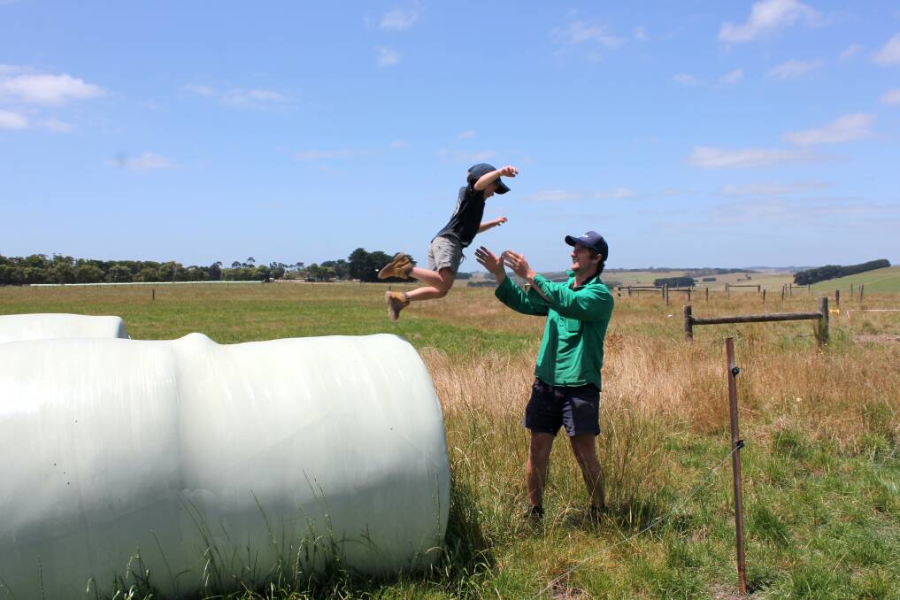 Bostocks Creek farmer Jack Hutt takes time out for a bit of fun downtime with son Max.