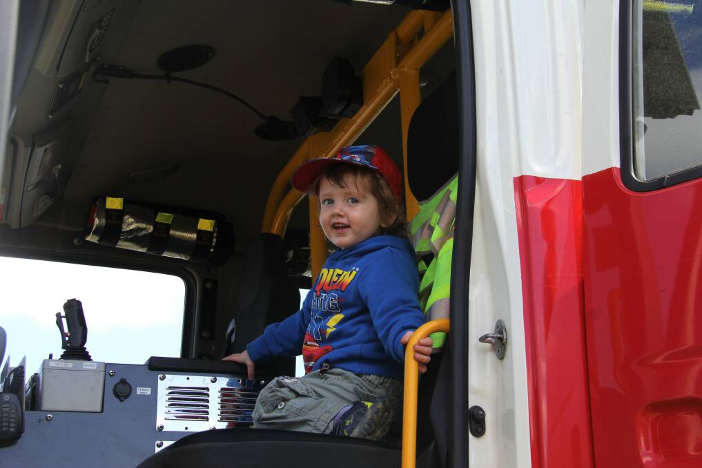 Firefighter in the making: Archie Maxwell, 2, of Camperdown checking out the firetruck. Picture: Kyra Gillespie