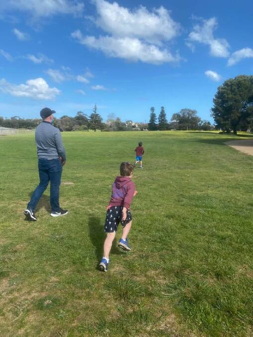 Lyn Slessar-Kuriger catching up with her son and grandchildren who live in Warrnambool. Picture: Supplied