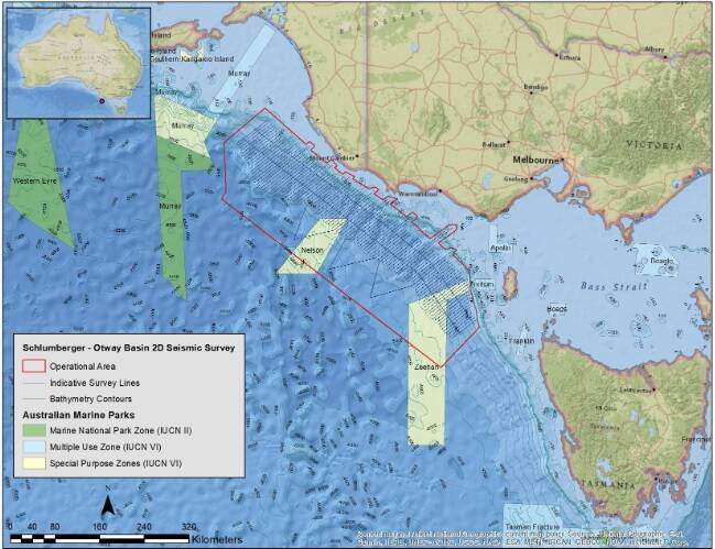 Seismic blasting: The red line shows where the blasting will take place.