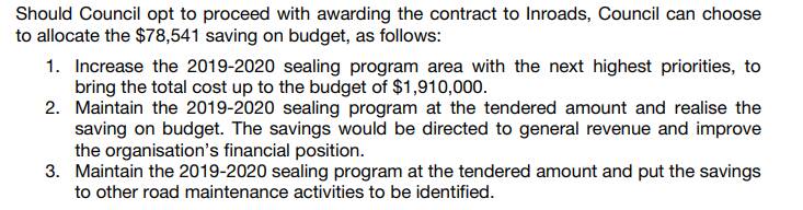 Decision: The three options the council will consider spending the leftover $78,000 on. 