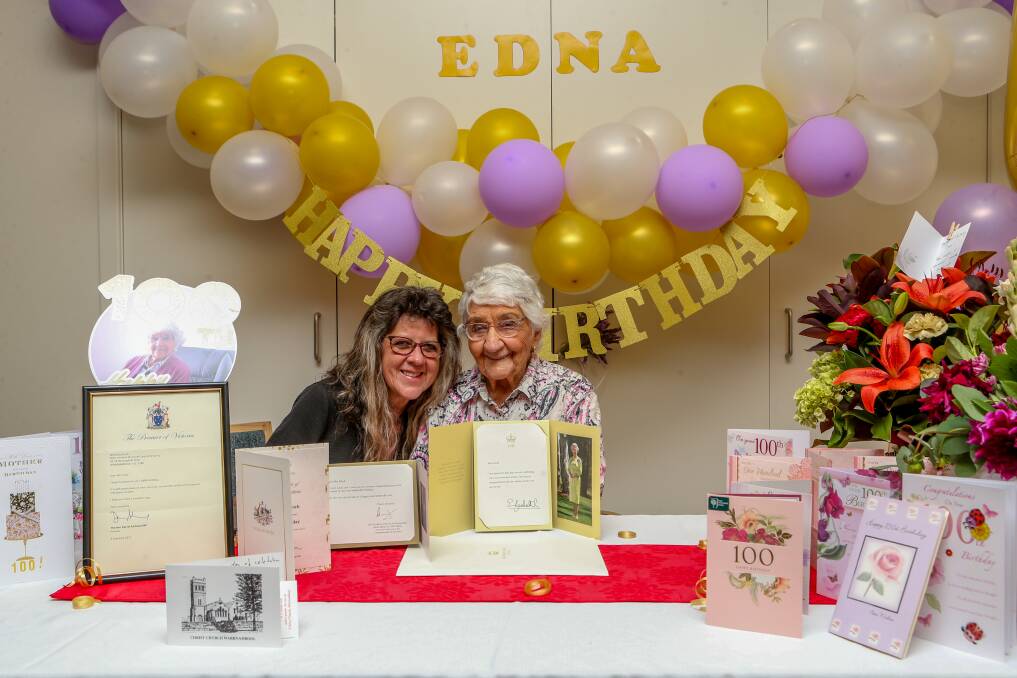 Celebrate: Jenny McGlade with her mother Edna Finch on her 100th birthday. Picture: Chris Doheny