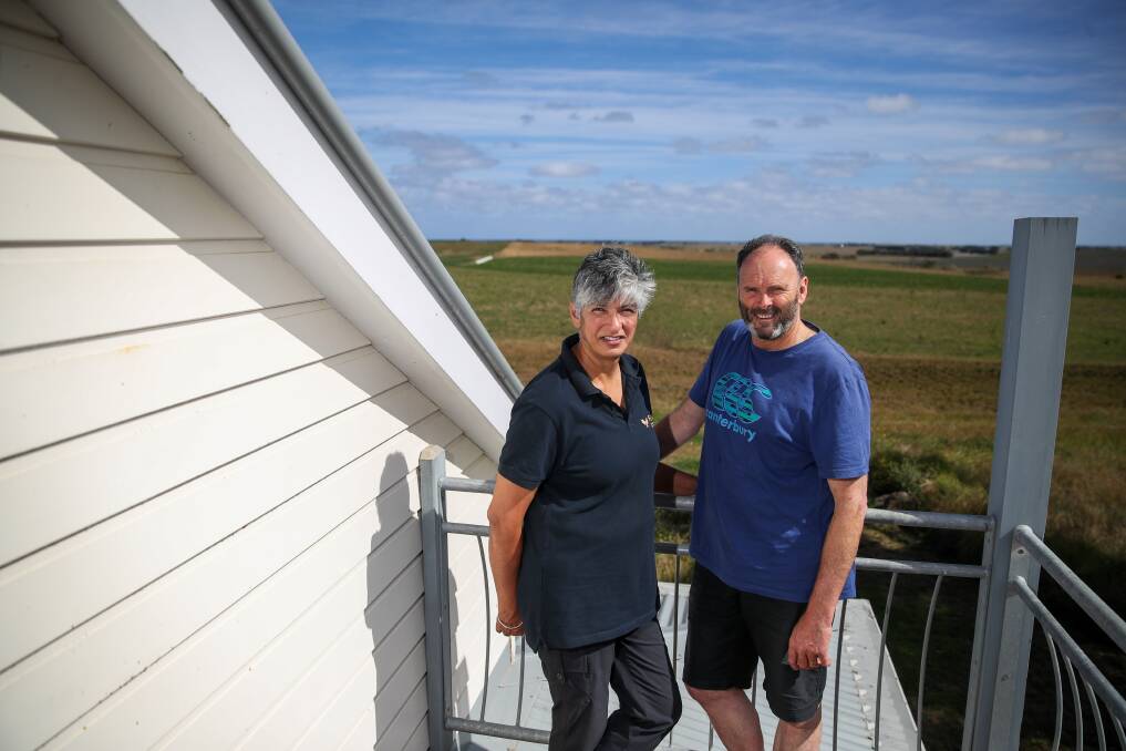 Diversifying farms: Karrinjeet Singh-Mahil and Brian Schuler have an Airbnb farm stay at Crossley. Picture: Morgan Hancock