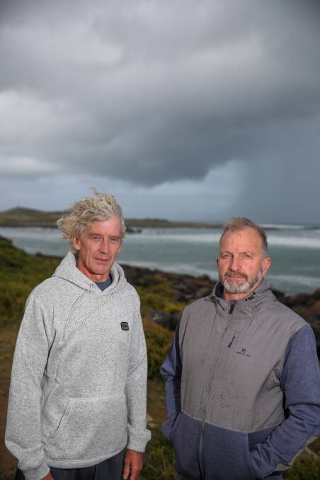 Surfers Tim Dryden and Mark Archbold were hospitalised after contact with brown solid matter in Port Fairy waters. Picture: Morgan Hancock 