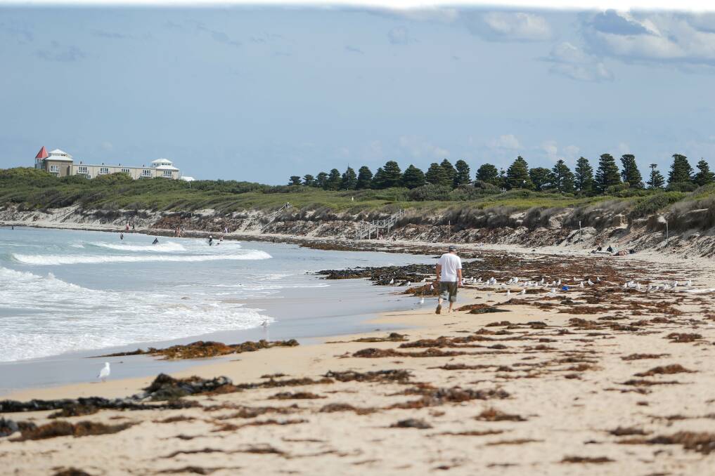 Social distancing: Warrnambool beach-goers keep their distance on a warm Saturday afternoon. Picture: Anthony Brady