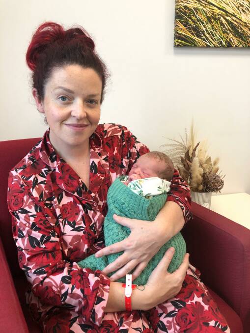 Portland mum Jessa Laws with daughter Astrid, who was born on the side of the road in Port Fairy this morning. Picture: Supplied