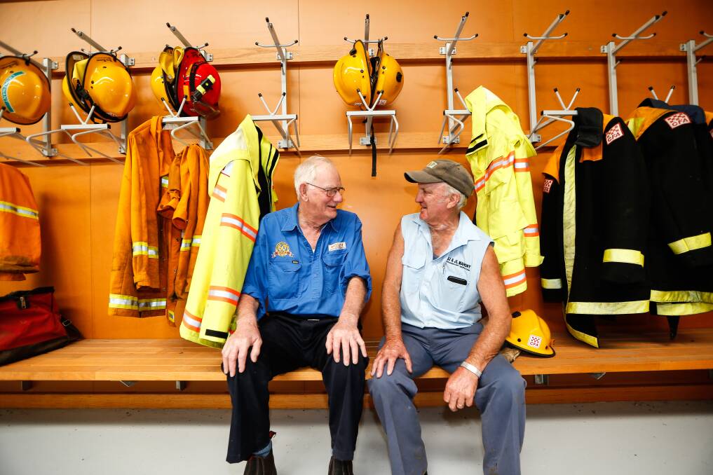 'Still vivid': Naringal CFA members Kelvin Boyle and John Mahony talk about the Ash Wednesday fires. Picture: Anthony Brady