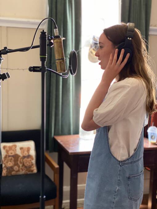Warrnambool musician Maudie Reading, 18, recording her original track 'Thunder'. 