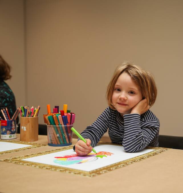 Budding artists: Clio Gerrans, 4, works on her entry to the Junior Warrnibald Prize 2021. Picture: Morgan Hancock