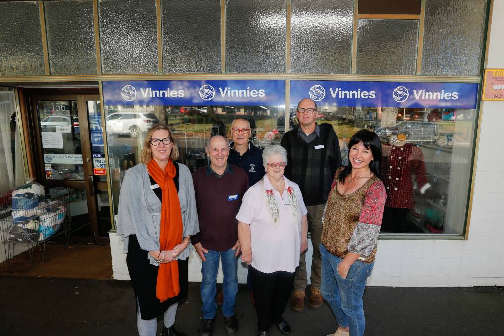 Helping hand: Vinnies volunteers and Camperdown community members Sharon Gillett, Rob Larkins, Michael McKenzie, Mary Brown, Andrew O'Flynn and Elise McKinnon. Picture: Anthony Brady