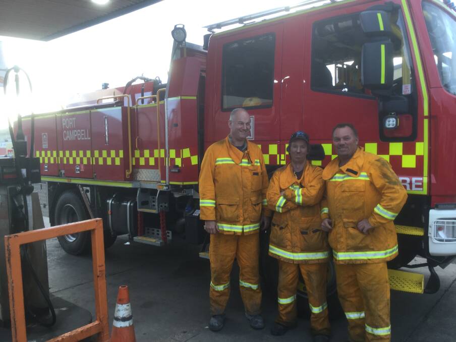 Selfless volunteers: Simon Illingworth (right) with fellow Port Campbell CFA volunteers David Banks and Scott Cooknell.