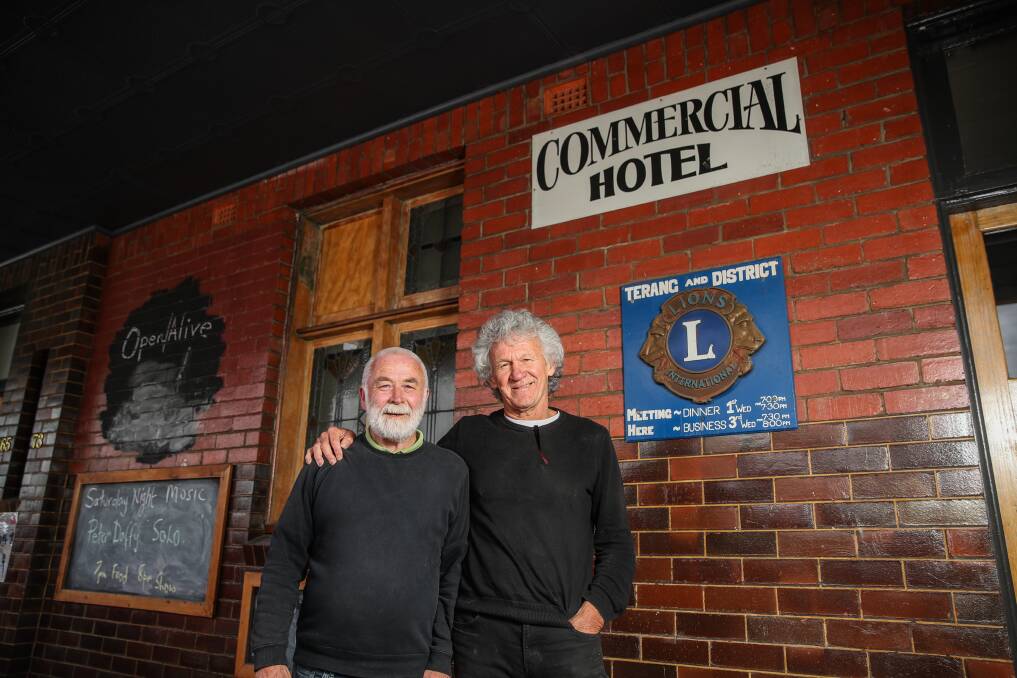 Pub: Des Boychier and Les Cameron run the Commerical Hotel Terang, playing host to gigs, author talks, book clubs, a recording studio, plays, group performances and more. Picture: Morgan Hancock
