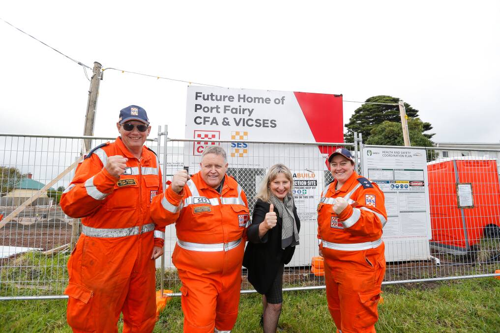 Funding at long last: Western Victoria MP Gayle Tierney with Port Fairy SES members Phillip Worrell, Steve McDowell and Hannah Morris. Picture: Anthony Brady