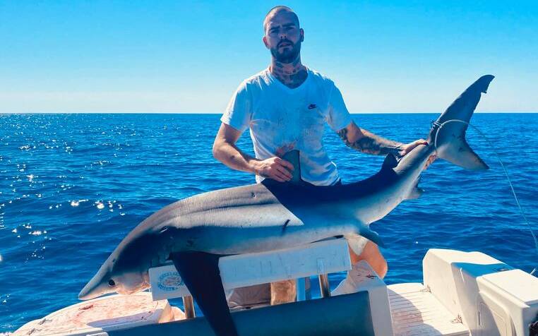 Dan Whitehead caught a blue shark over 100 kilograms in Port Fairy on Good Friday. 